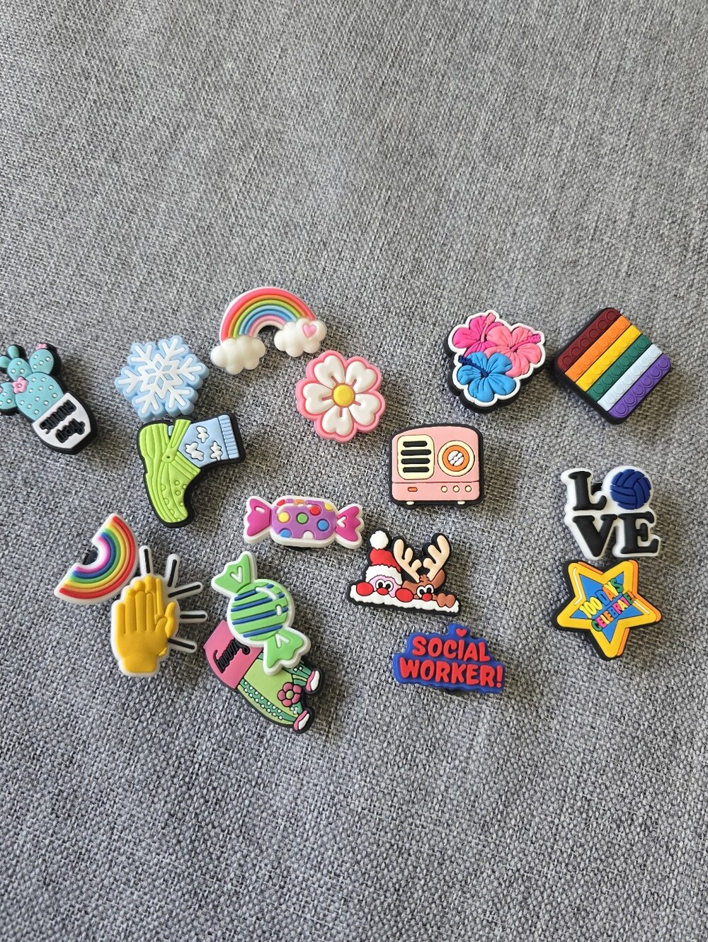 Kids Rainbow & Fun Icons Shoe Charms (Pink, Yellow, Green, Blue)